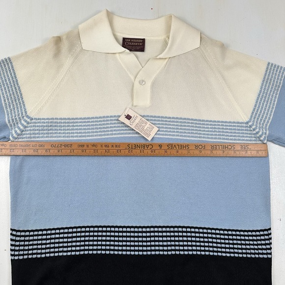NEW VTG 60s Van Heusen Coleseta‎ Polo Shirt Men Fits Large Tag XL Blue Black - Picture 6 of 14